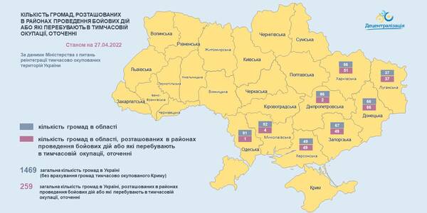 Перелік громад в зонах бойових дій, на тимчасово окупованих територіях та тих, що в оточенні