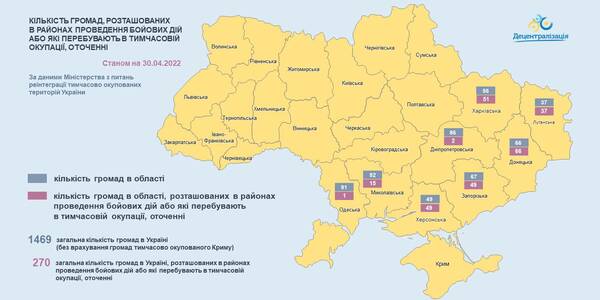 Оновлено перелік громад в зонах бойових дій, на тимчасово окупованих територіях та тих, що в оточенні