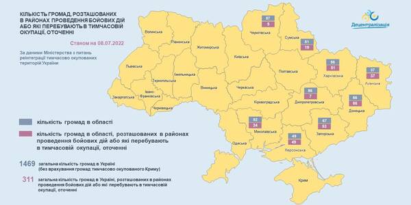 Актуальний перелік громад у районах бойових дій, на тимчасово окупованих та оточених територіях