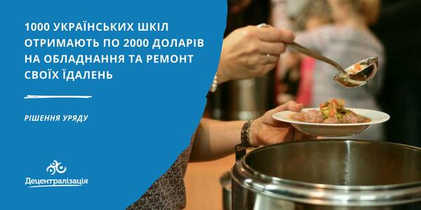 1000 українських шкіл отримають по 2000 доларів на обладнання та ремонт своїх їдалень – рішення Уряду