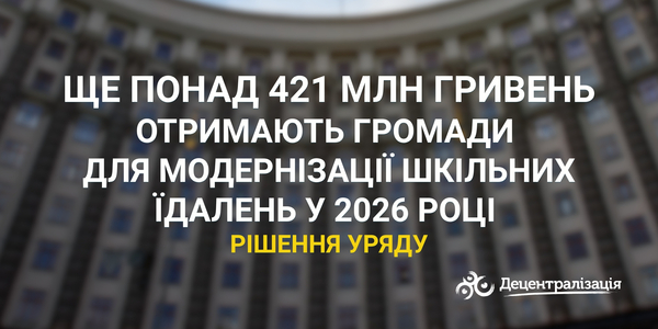 Ще понад 421 млн гривень отримають громади для модернізації шкільних їдалень у 2026 році — рішення Уряду